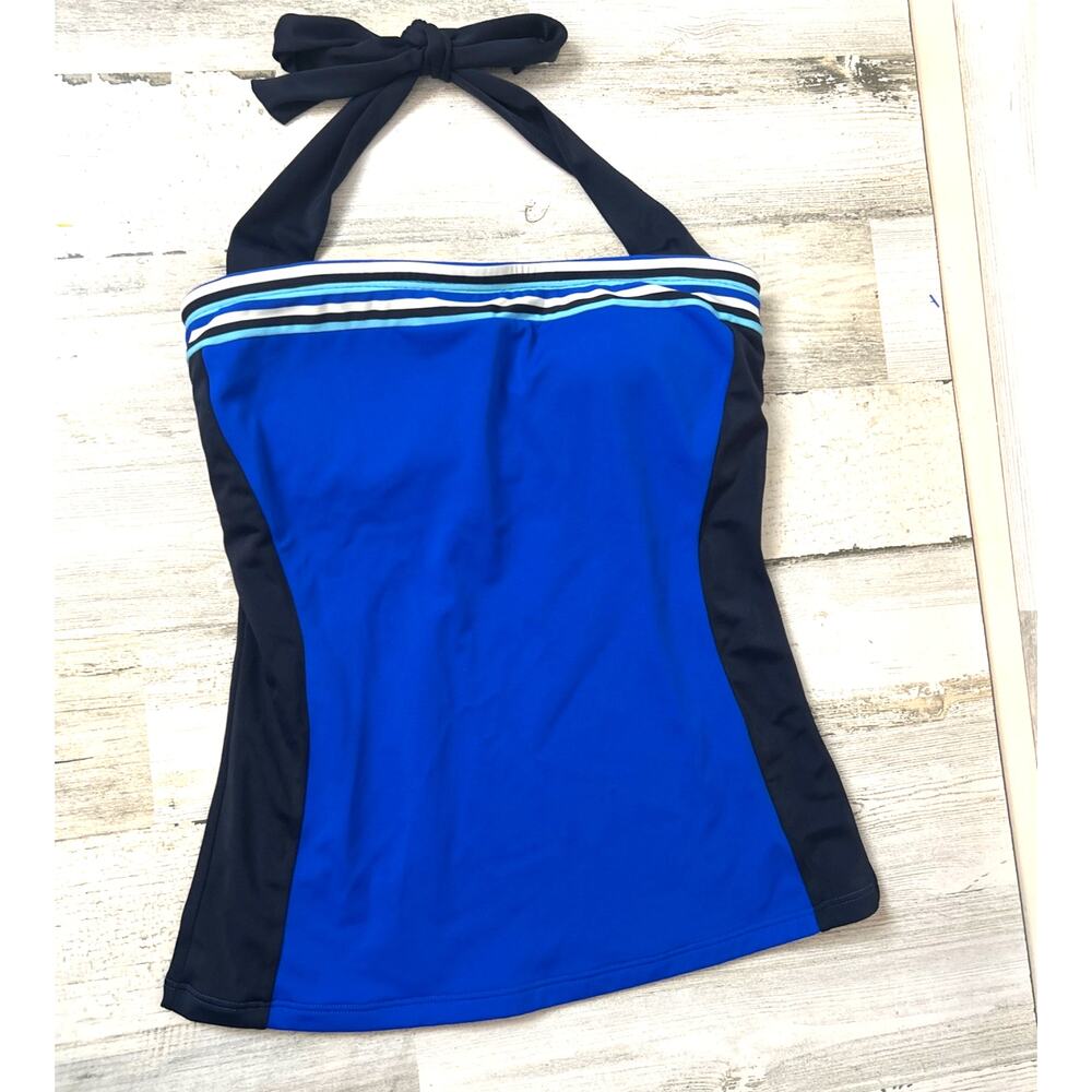 Boden Womens 8 Blue Black Halter Wireless Tankini Swim Top NEW Beachwear Beach